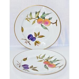 2-Dinner 10" Plates Plums & Gold Trim 1961 Royal Worcester - Evesham - Gold NEW
